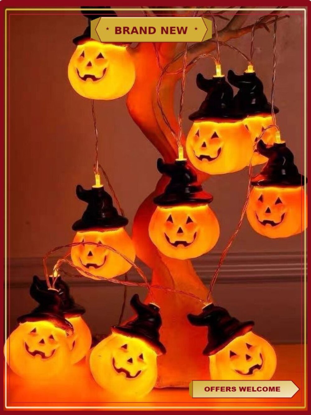 Halloween Pumpkin String Lights 20 LED 9.84 FT 3D Waterproof Battery Operated